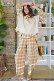 Agnes Plaid Brushed Cotton Barrel Pant Soft Dijon